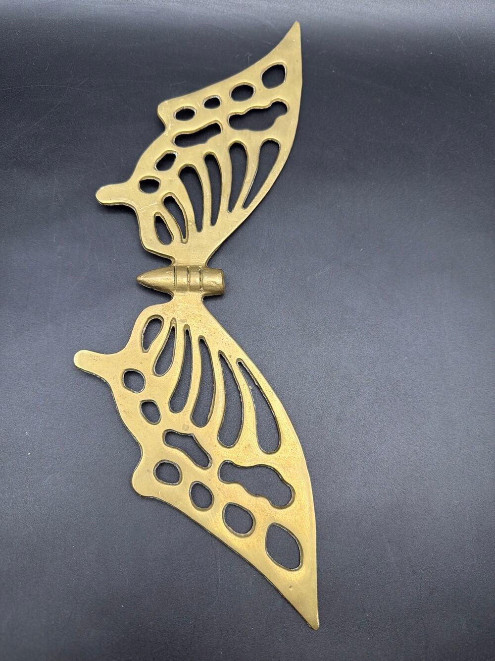 Vintage Solid Brass Butterfly Wall Hanging Sculpture 13" Mid Century Boho Decor